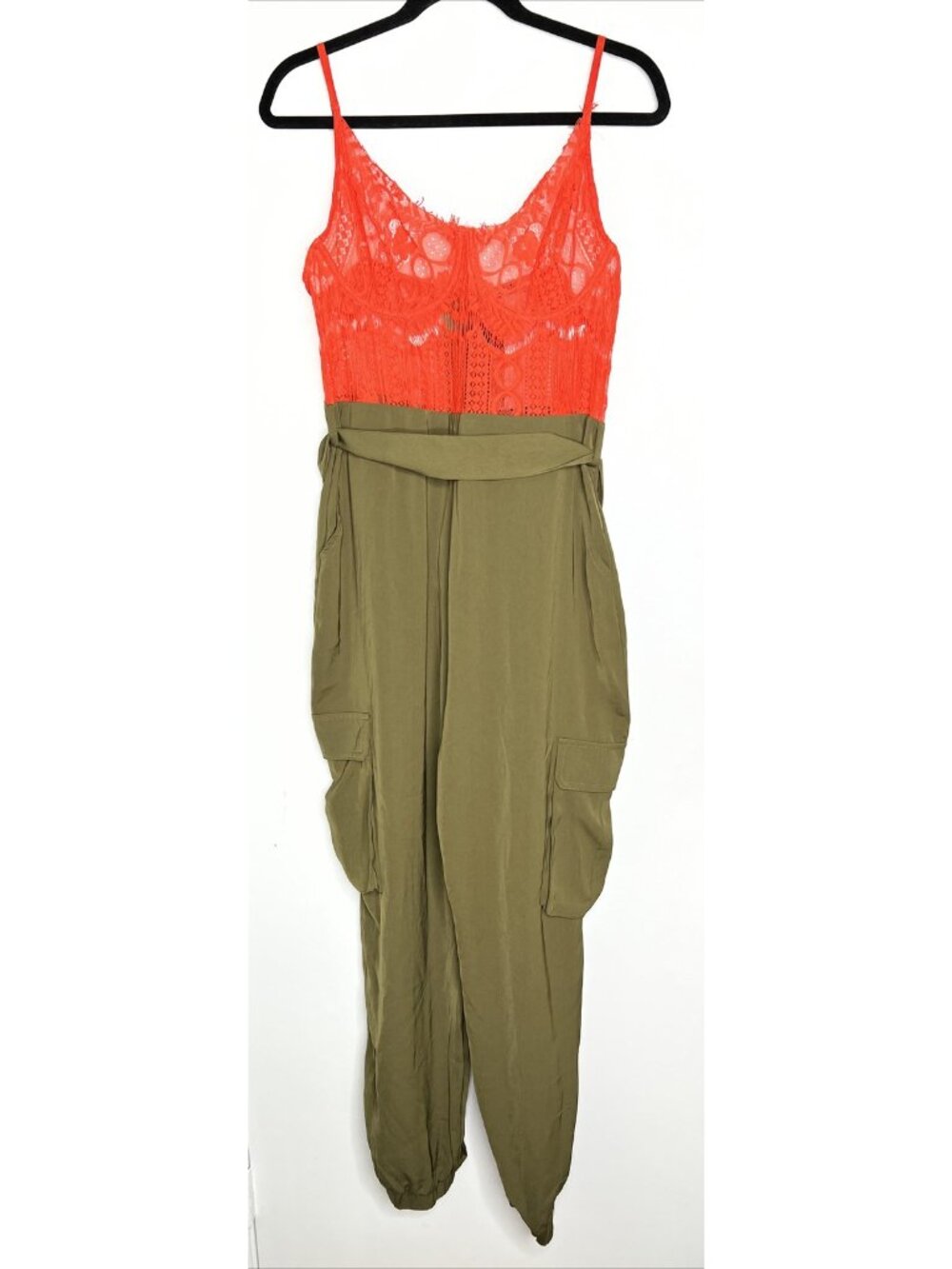 Fashion Nova Kora Lace Green Cargo One Piece Jumpsuit Size XL NWT New
